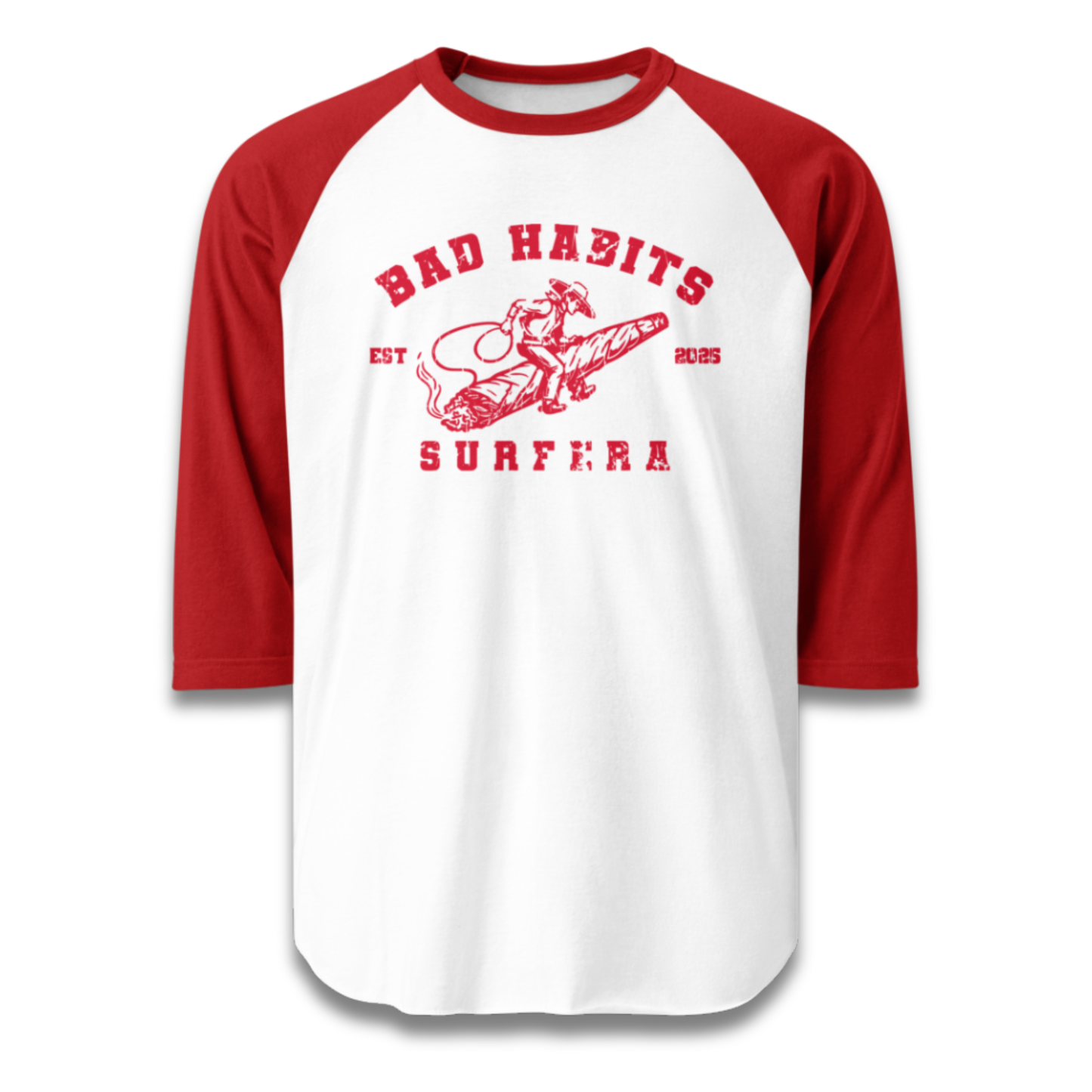 Playera Raglán Bad Habits Surfera vista frontal roja