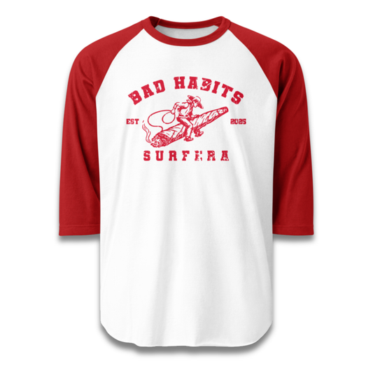 Playera Raglán Bad Habits Surfera vista frontal roja
