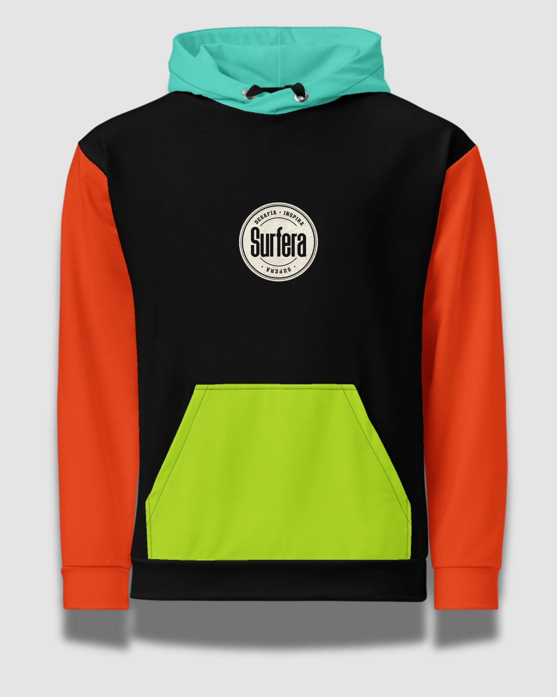 Hoodie Color Block unisex con diseño multicolor estilo streetwear Surfera
