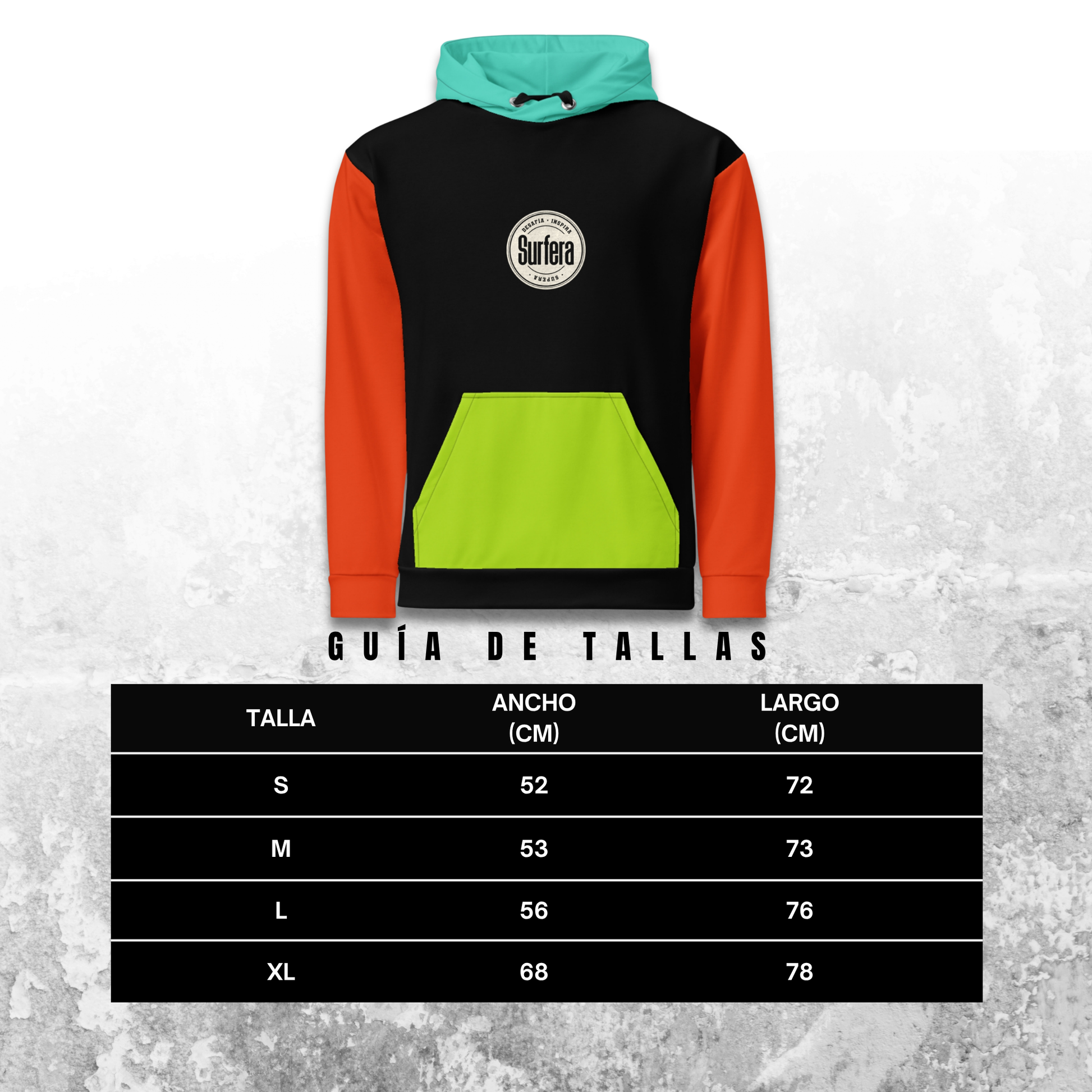 Guía de tallas Hoodie Color Block Surfera