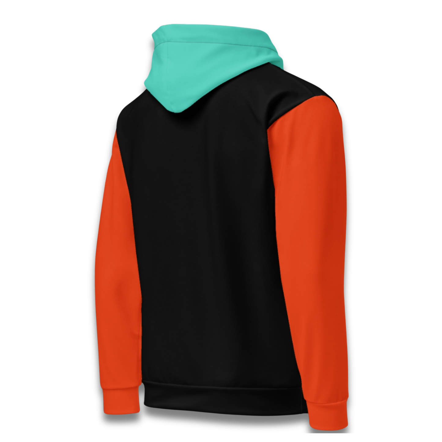 Hoodie Color Block Surfera vista trasera negro naranja verde